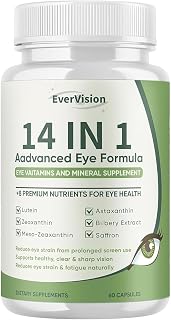 Evervision 14 in 1 Advanced Eye Formula, Multivitamin for Vision & Ocular Health with Zinc, with Lutein, Zeaxanthin & Bilberry Extract - Promotes Eye Health, Reduces Dryness - 60 Capsules (1)