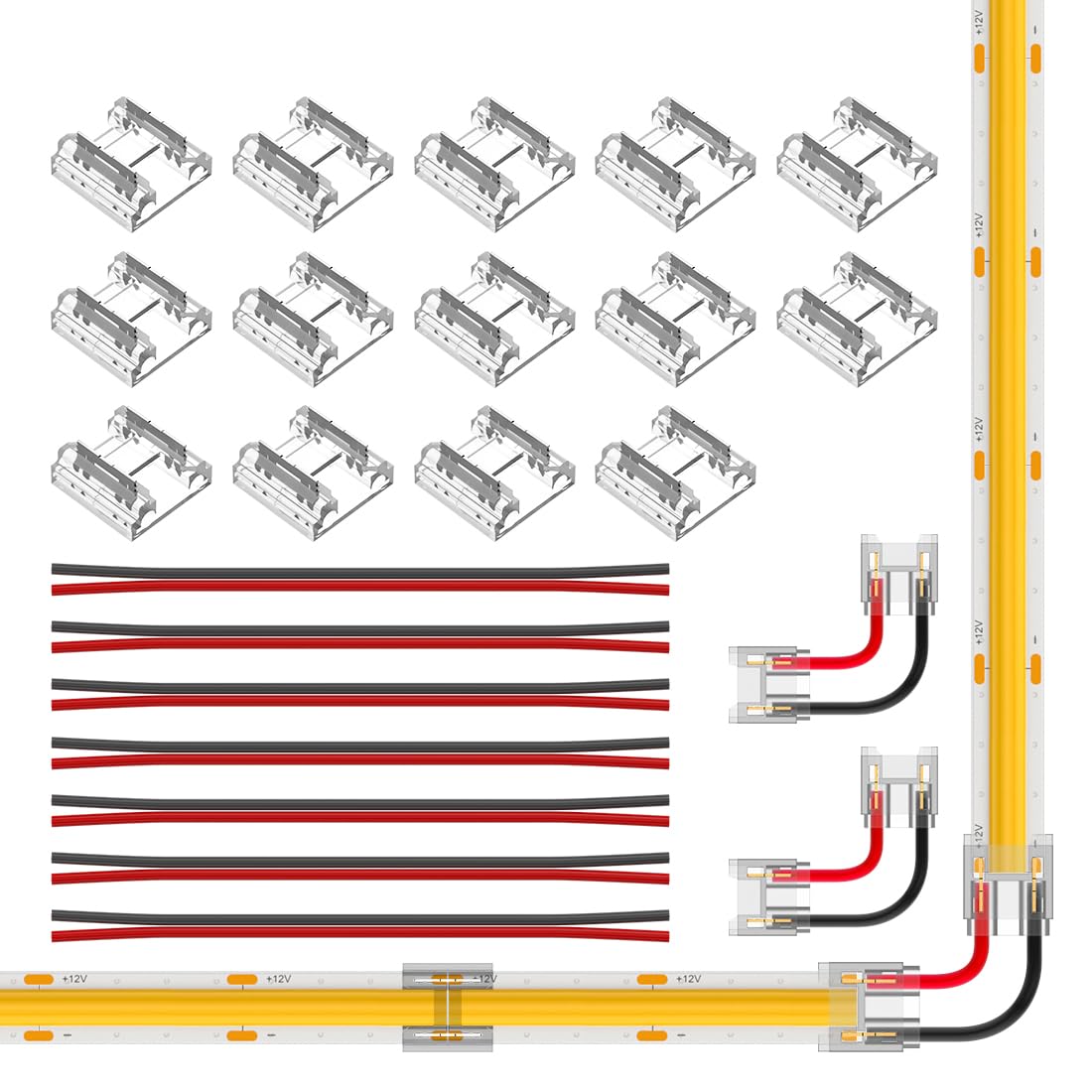 BTF-LIGHTING Solderless Connector Kit for FCOB COB 2-Pin 10mm LED Strip