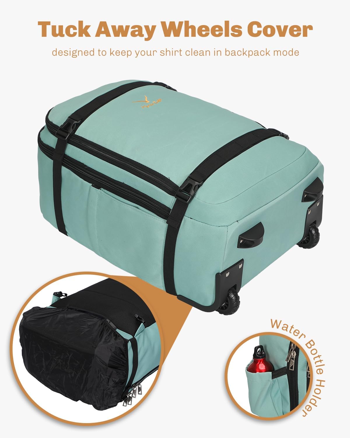Hynes Eagle Rolling Backpack 42L Backpack with Wheels Airline Approved Carry on Luggage Laptop Travel Suitcase Bag for Women Men Mint Green - Image 3