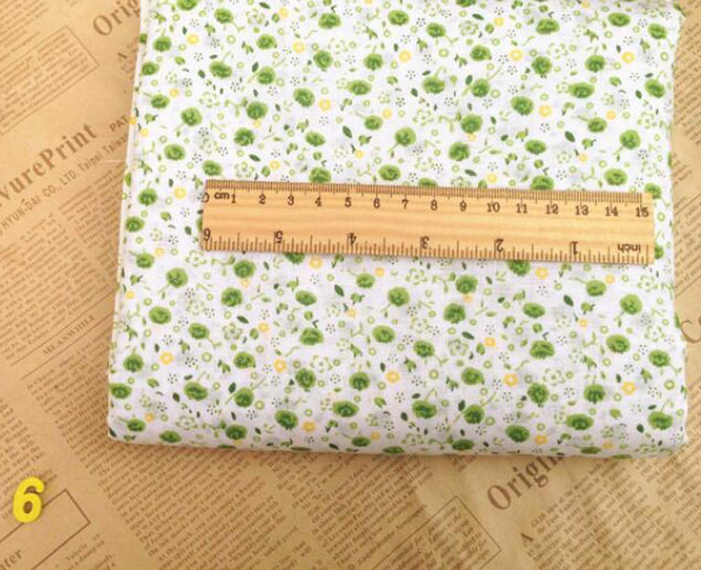 Ensemble de tissu en coton pour loisirs créatifs et couture – Jolis chiffons à motifs avec mètre ruban doux, parfaits pour le patchwork et le scrapbooking (vert, 25 x 25 cm)