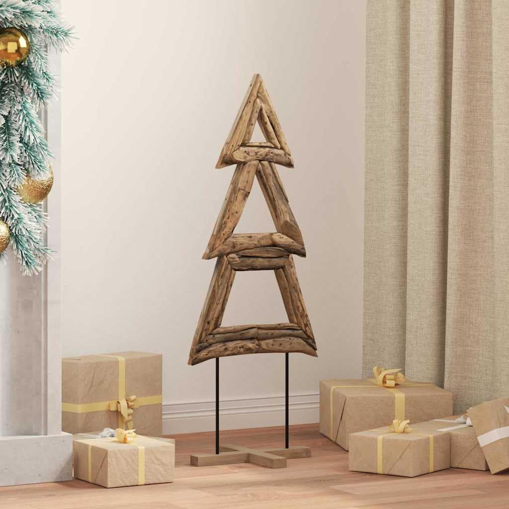 Árbol de Navidad de madera maciza de teca, 90 cm, color marrón