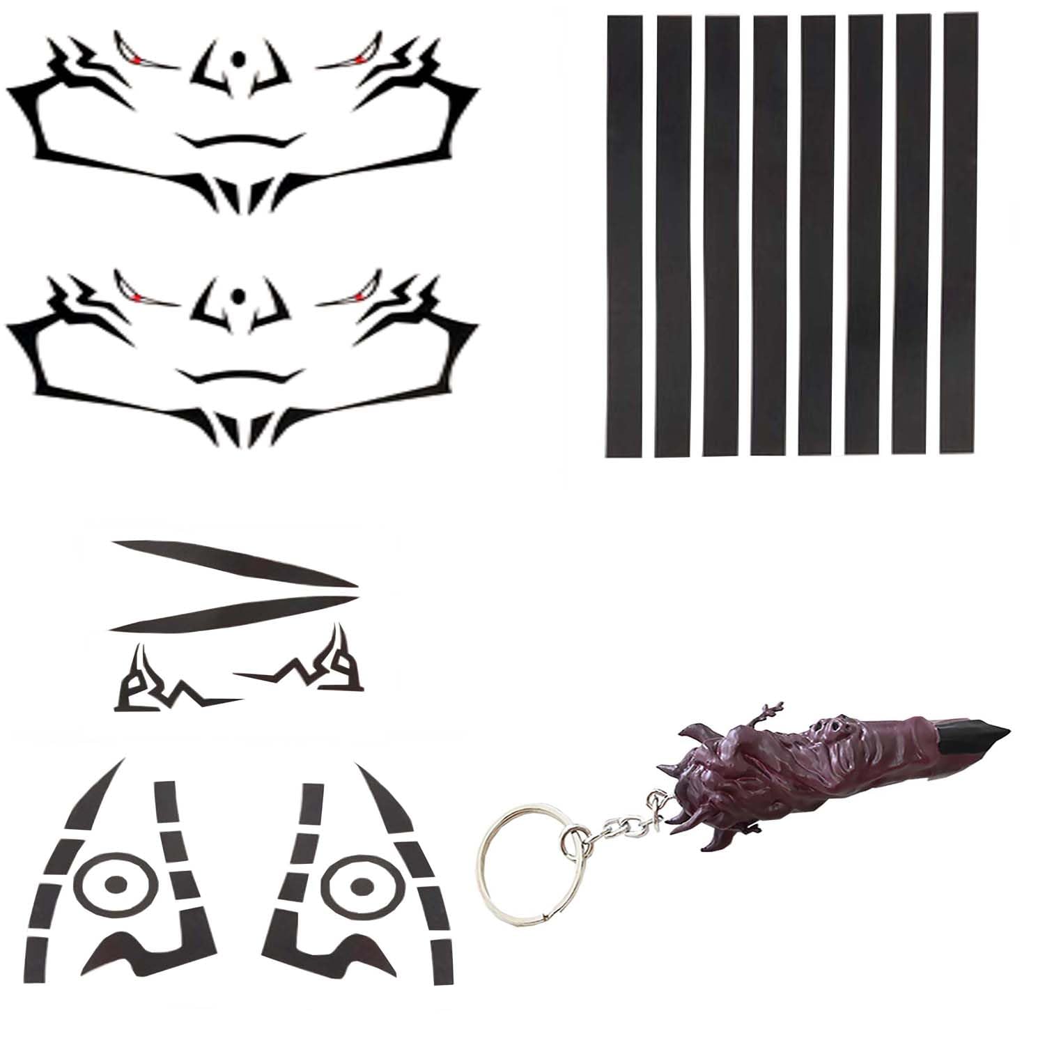 Anime Sukuna Tattoo Stickers Jjk Keychain Ring Temporary Tattoos Cosplay Prop (stickers+keychain)