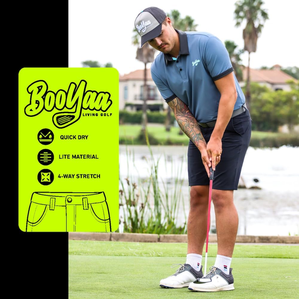 BOOYAA Birdie Breather Golf Shorts Men | Black & Khaki Men's Golf Shorts | Lightweight, Breathable, and Moisture Wicking