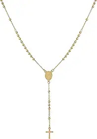 Terço Feminino de Pescoço 50 cm Aço inoxidável 316l Cores Dourado Prata Medalha de São Bento Hipoalérgico Não Escurece Antialérgico