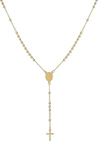 Terço Feminino de Pescoço 50 cm Aço inoxidável 316l Cores Dourado Prata Medalha de São Bento Hipoalérgico Não Escurece Antialérgico