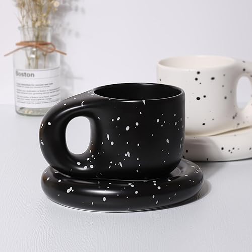 Miniatura 4 de Chubby - Taza de café de cerámica creativa negra, bonita taza de café reutilizable, bandeja de nube para tazas estéticas de oficina y hogar, 10