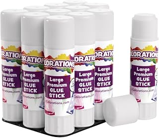 Colorations® Large Premium White Washable Glue Sticks in a Tray, Set of 12, 0.88 oz each, Glues Dries Clear & is Acid Free, Non Toxic & Washable Glue, Use at School, Home, Office & Craft Projects