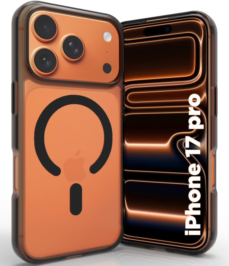 Image of RIGGEAR Shockproof Clear Hybrid Armor Magnetic Back Cover Case Compatible with MagSafe Accessories for iPhone 17 Pro (Clear-Black TPU Bumper + Transparent PC) (Black MagRing)