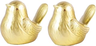 Resin Bird Decor, Figurines Home Decor for Living Room, Desk Decor House Entryway Decor, Cute Country Decor, Bird Cage Decor, White Bird Room Accessories for TV Stand (Gold, 2B)