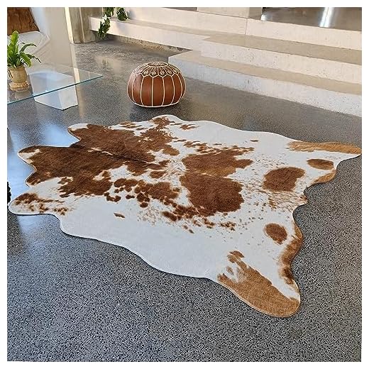 rugoo Premium Brown Cowhide Rug 6.4 ft x 8.5 ft Faux Cowhide Rug Cow Print Rug Faux Animal Skin Rug for Living Room Bedroom Nursery Western Decor