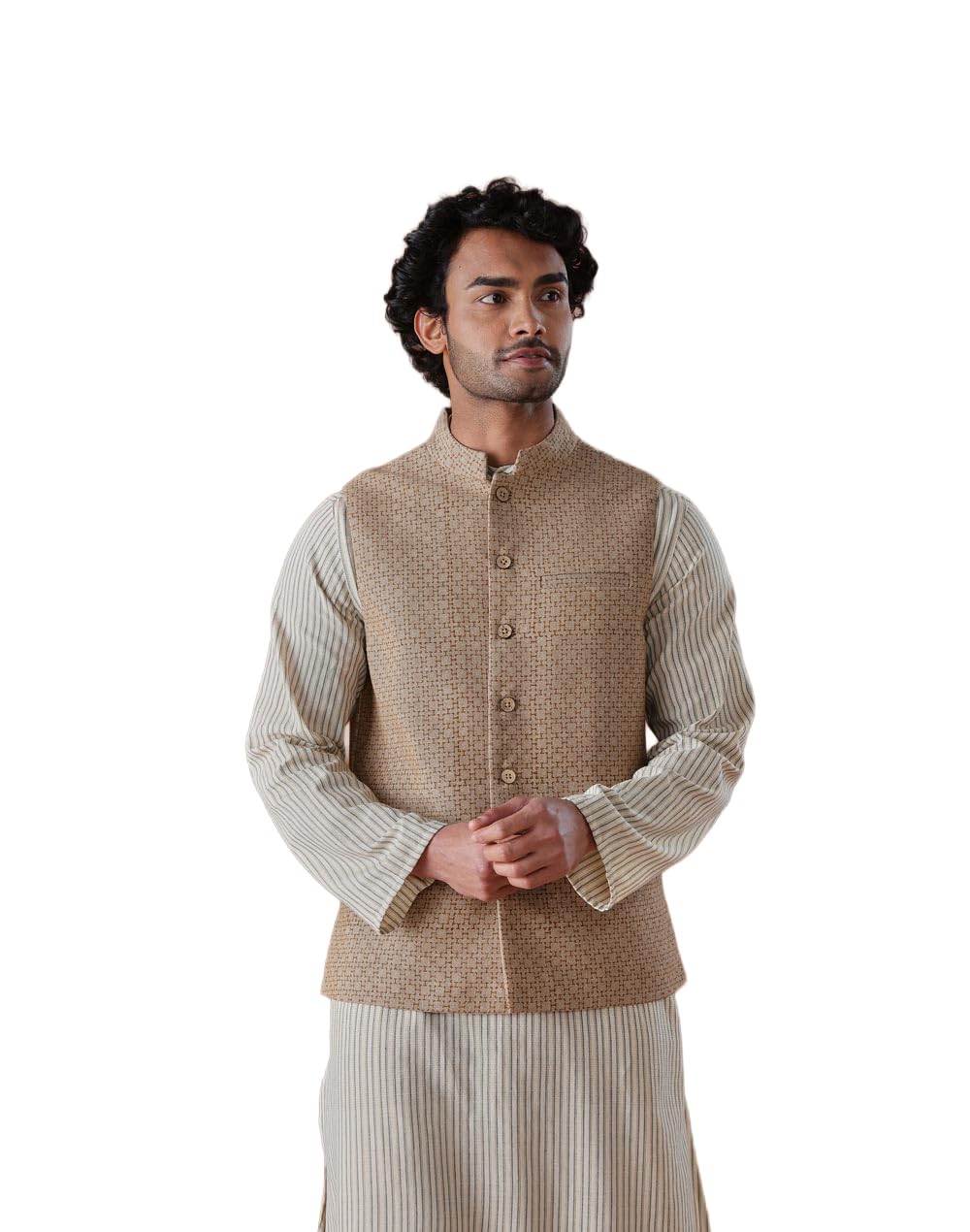 fabindia Beige Cotton Hand Block Printed Nehru Jacket-picture-48