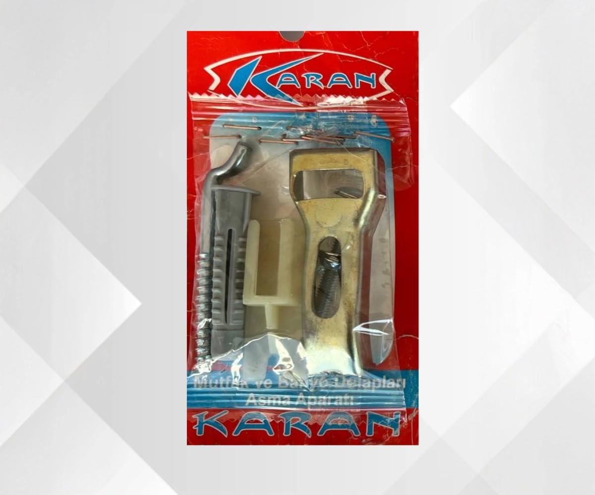 Karan Dolap Askı Aparatı, Metal ve Plastik Montaj Seti, Banyo ve Mutfak Dolapları için Asma Düzeneği, Vidalar ve Yaylar Dahil 2 ADET