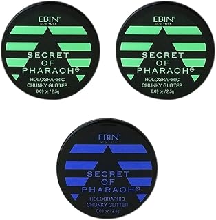 Chunky Glitter – Secret of Pharaoh Holographic Chunky Glitter – Emerald Forest and Aquamarine by EBIN NEW YORK Bundle – Shimmering, Iridescent for Face, Hair, and Body – Gift Set (3 Items)