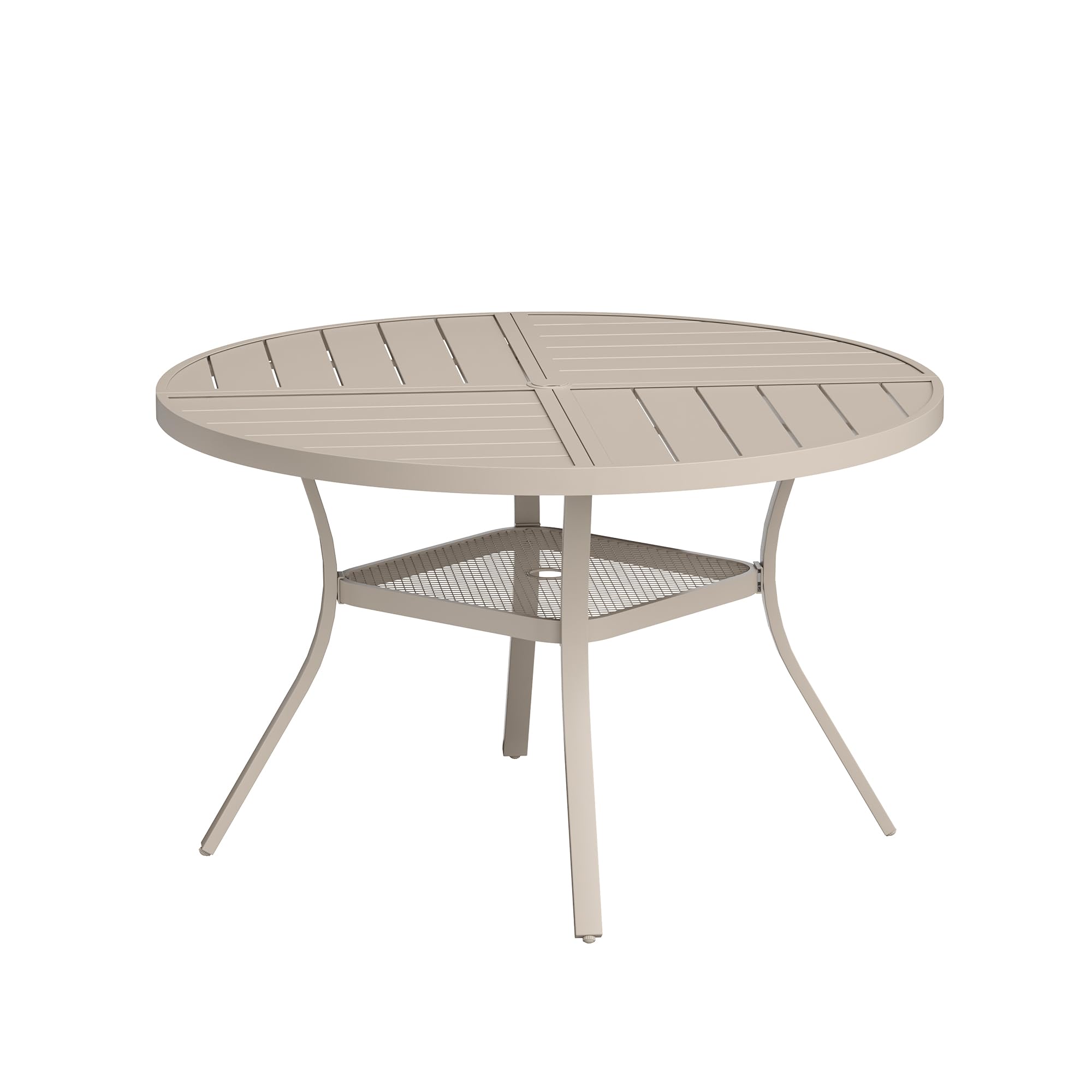 VICLLAX Round Patio Table with Adjustable Umbrella Hole for 4, All Weather Metal Outdoor Dining Table for Lawn Garden, 40.6" Outdoor Coffee Table, Cream Color Frame
