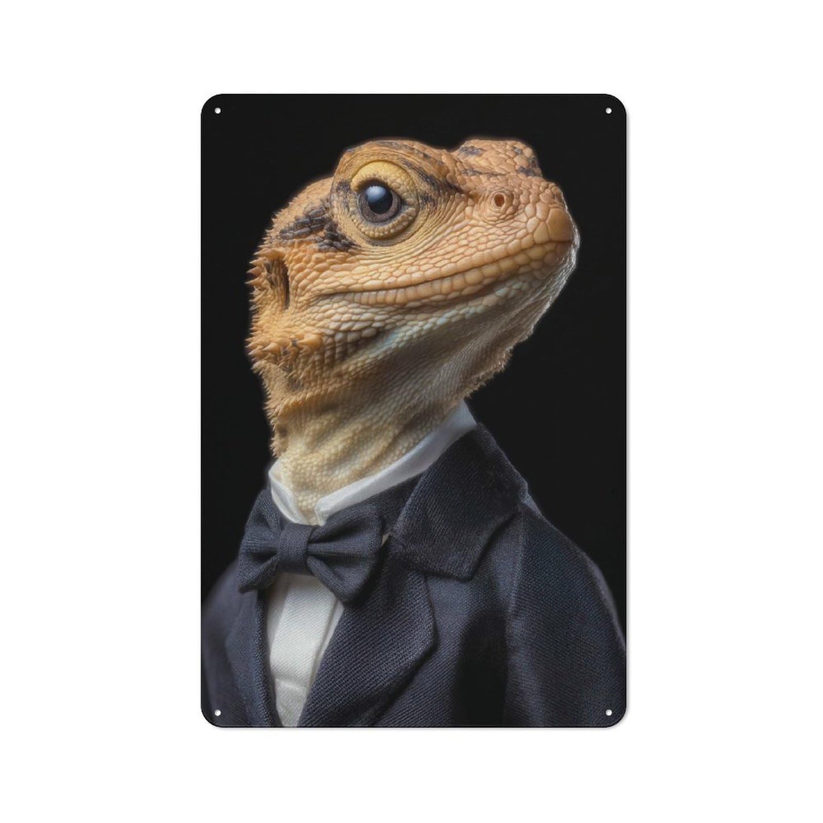 Junmoney Lizard In A Suit Printed Metal Sign 30X20cm For Hobby Room Or Studio, Gift Idea At Christmas For Creative Interior Collectors
