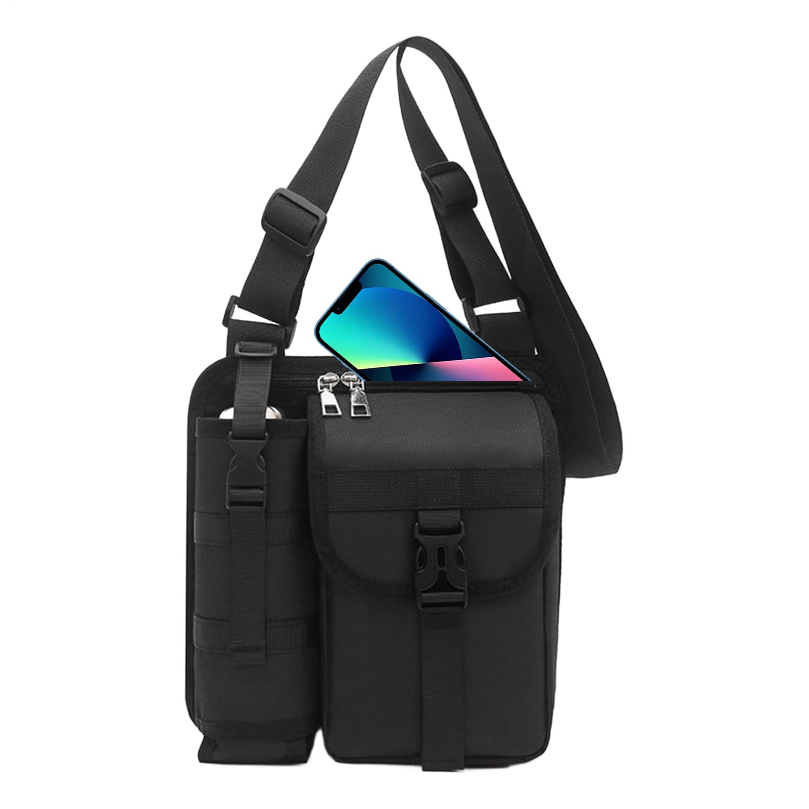 Bolsa de pecho para acampar y deporte con espacio para botella y móvil 8