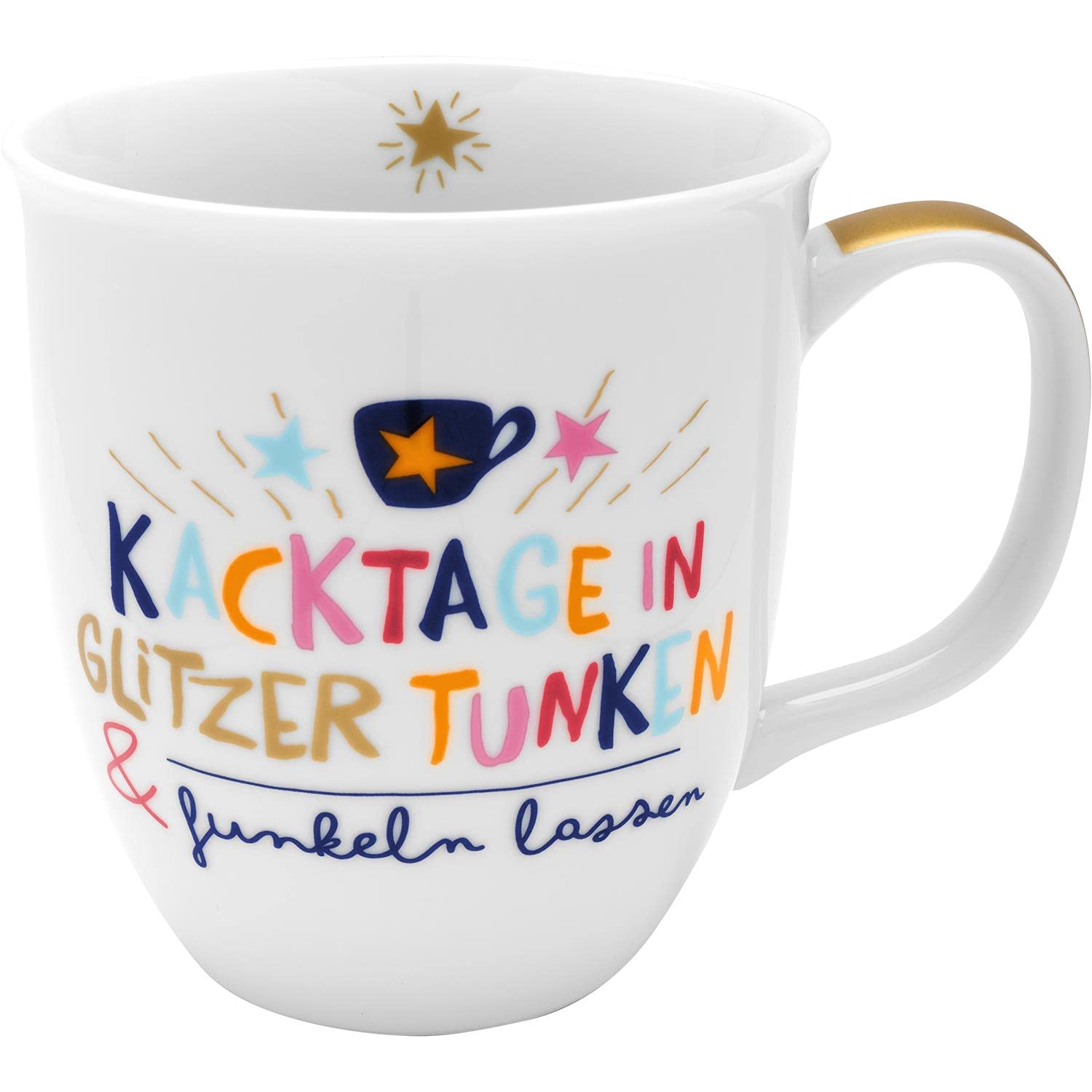 H:)PPY life Mug with Motif Sparkle Letting | Coffee Cup, Porcelain, 40 cl | Mug with Saying, Gift | 47375