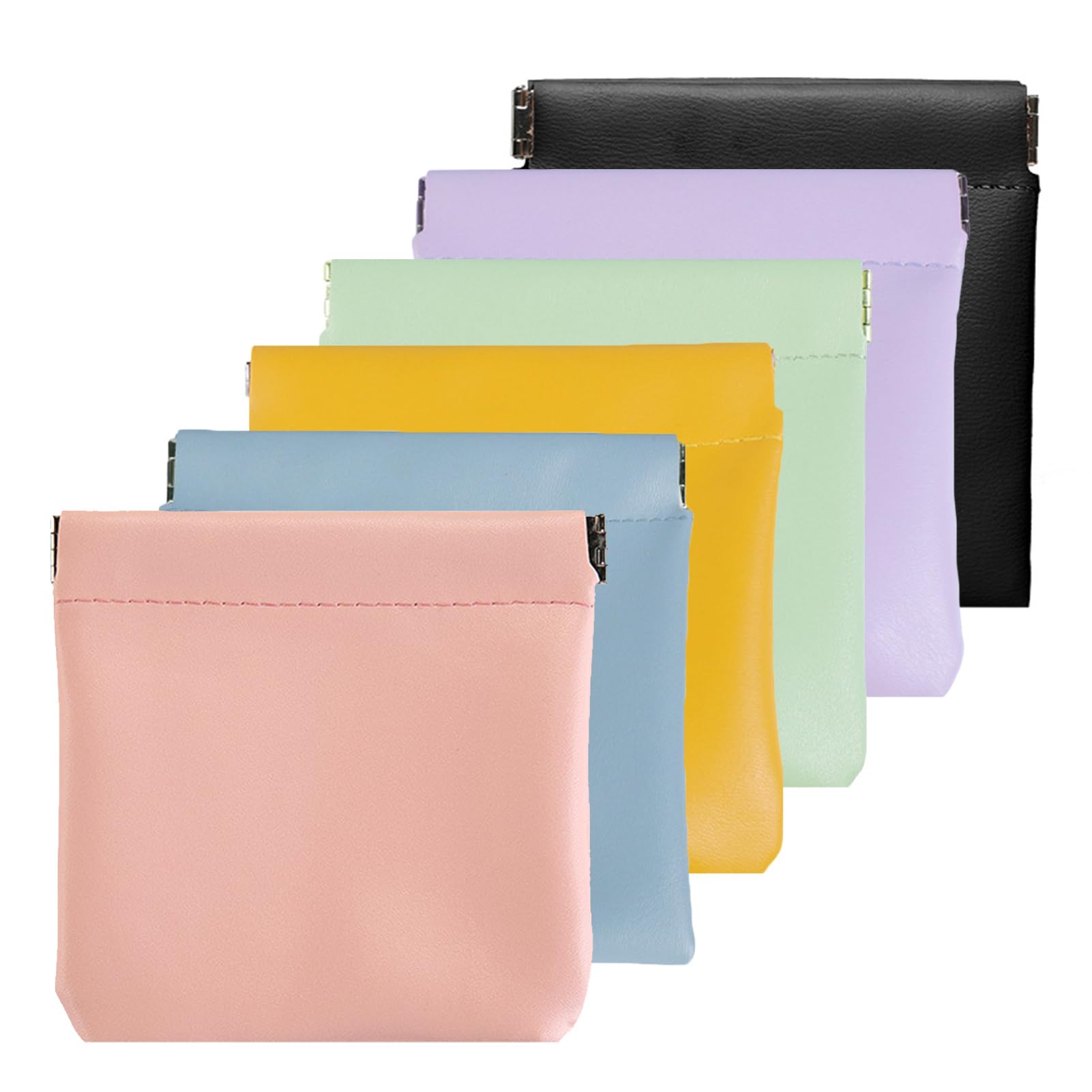 AJOJO 6 Pcs Lambskin Pocket Cosmetic Bags, Waterproof Portable No Zipper Self-Closing Cute Small Makeup Pouch for Women, Pu Leather Bag for Cosmetics