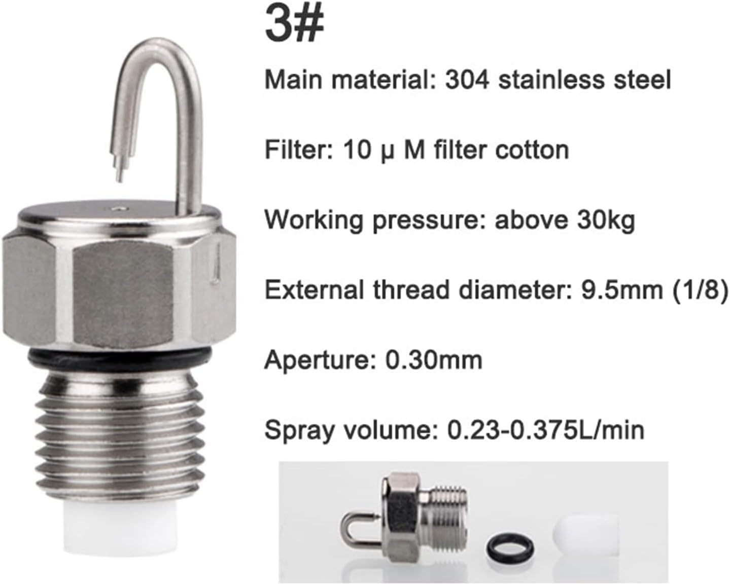 Paquete de 50 boquillas de pulverización de acero inoxidable con rosca NPT de 1/8" y filtro PP - Cabezales de repuesto para pulverizadores atomizadores de alta presión y refrigeración exterior de 0,