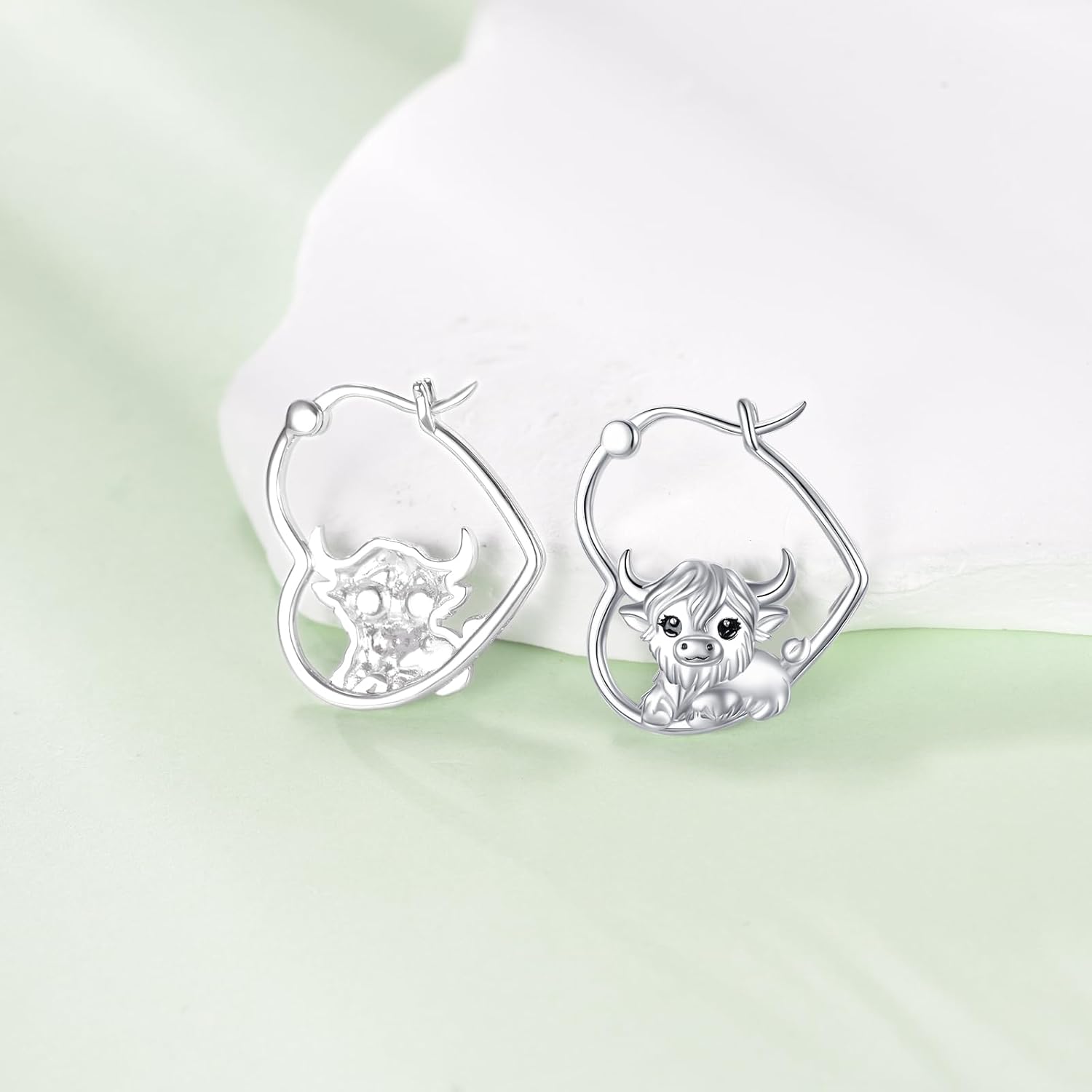 Highland Cow Earrings Sterling Silver Animal Heart Hoop Earrings Dangle Drop Dangling Cute Cow Jewelry Gifts for Women - Image 2