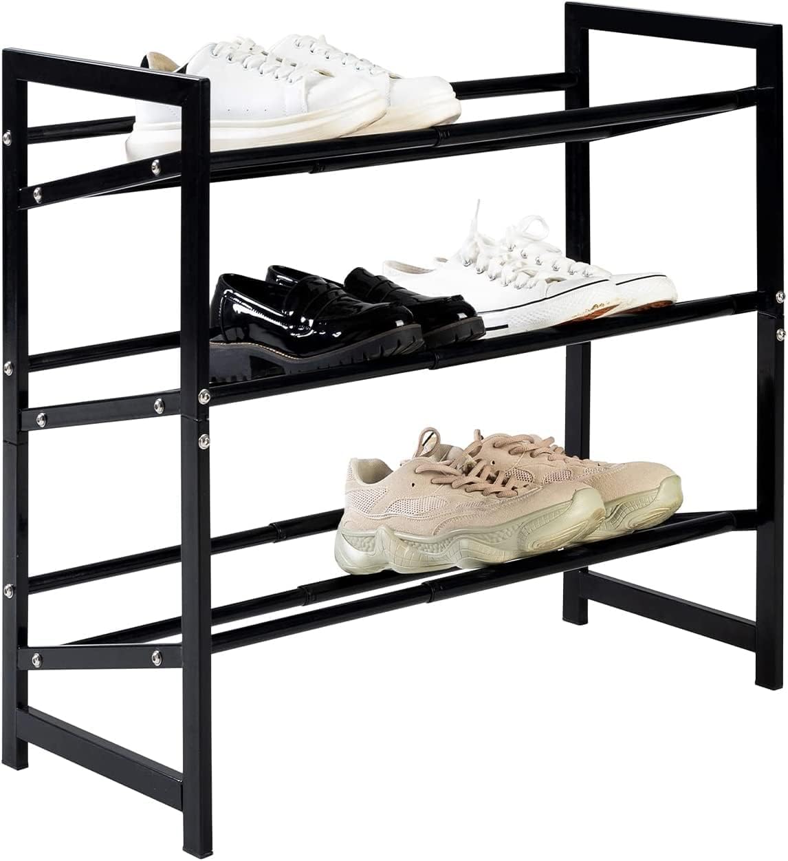 hihome 3Tier Extendable Shoe Rack Small, Metal Adjustable Shoe
