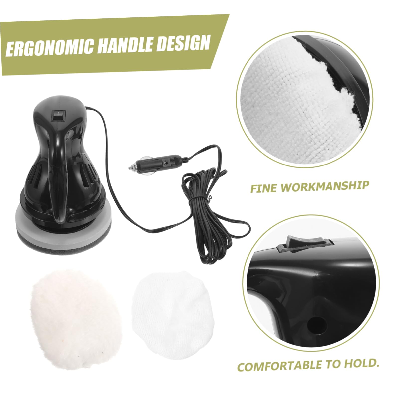 Cabilock Kit de Pulidora y Enceradora para Coche de 12 V Negro | Metal y Plástico, Prevención del Polvo, Mango Ergonómico, Uso en Automoción