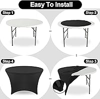 Vista 5 de FestiCorp Fundas de mesa redondas de elastano de 60 pulgadas, mantel ajustable de 5 pies para mesas de 5 pies, mantel negro elástico sin arrugas