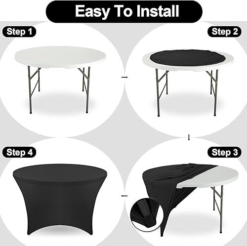 Miniatura 5 de FestiCorp Fundas de mesa redondas de elastano de 72 pulgadas, mantel ajustable de 6 pies para mesas de 6 pies, mantel negro elástico sin arrugas