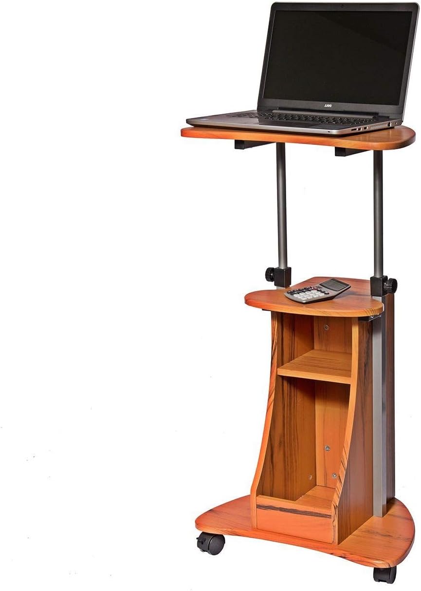 Mobile Sit Down Stand Up Desk Adjustable Height Laptop Cart in Wood-Grain Finish