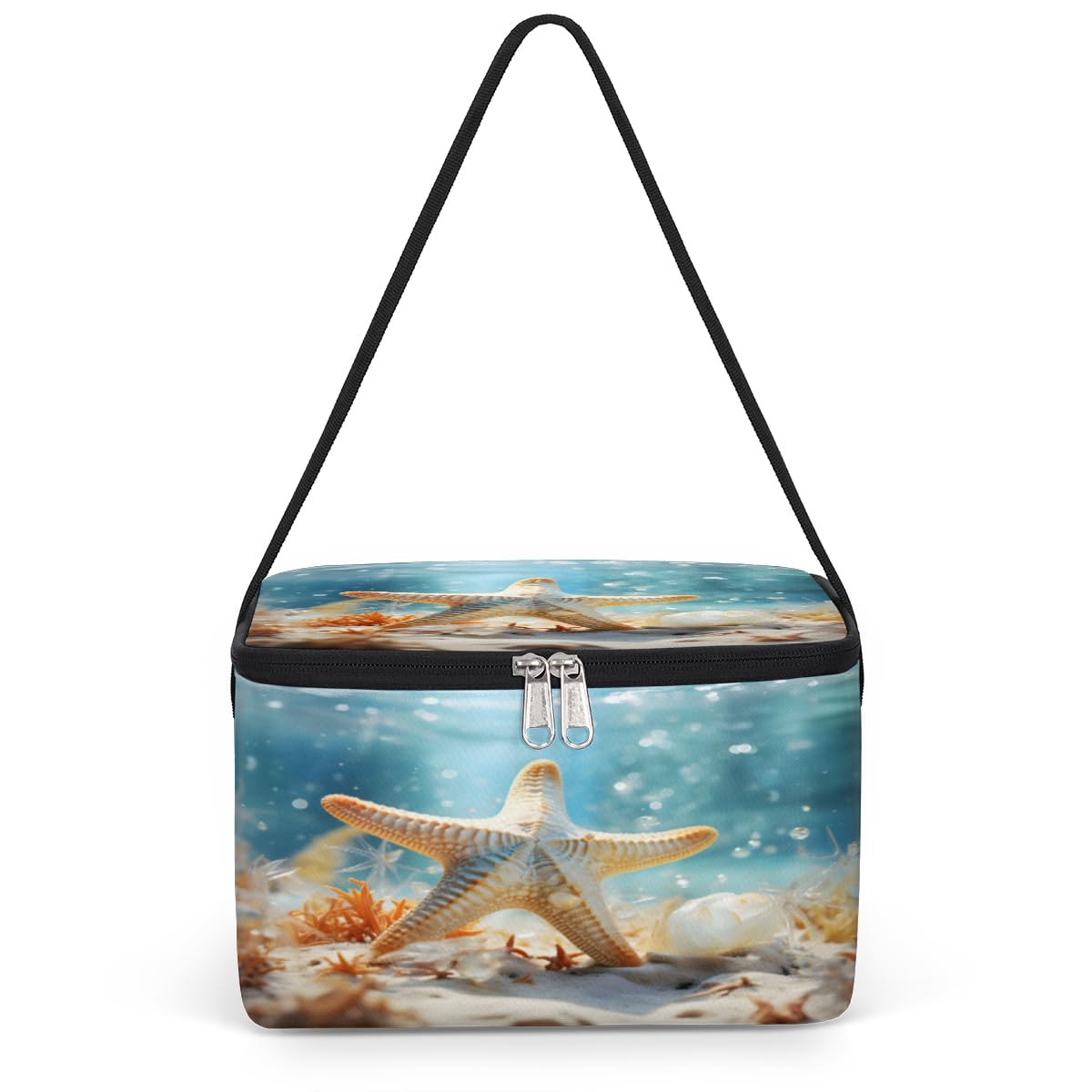 GzLeyigou Starfish in Sea Water Lunch Bags for Women Men 9 Cans, Hot & Cold Food Delivery Bag Insulated Grocery Bag Insulated Lunch Box Coral Cooler Bag for Office Work Picnic Beach