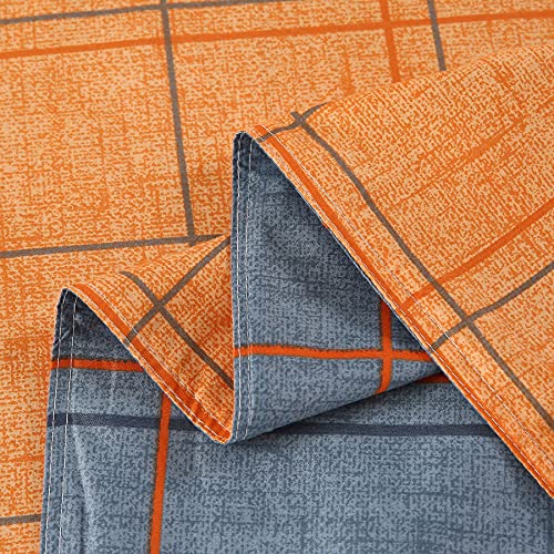 Mengersi Plaid Grid Duvet Cover Set Queen Size,Plaid Simple Reversible Bedding Set With Zipper Corner Ties(Orange Grid) #TOP6