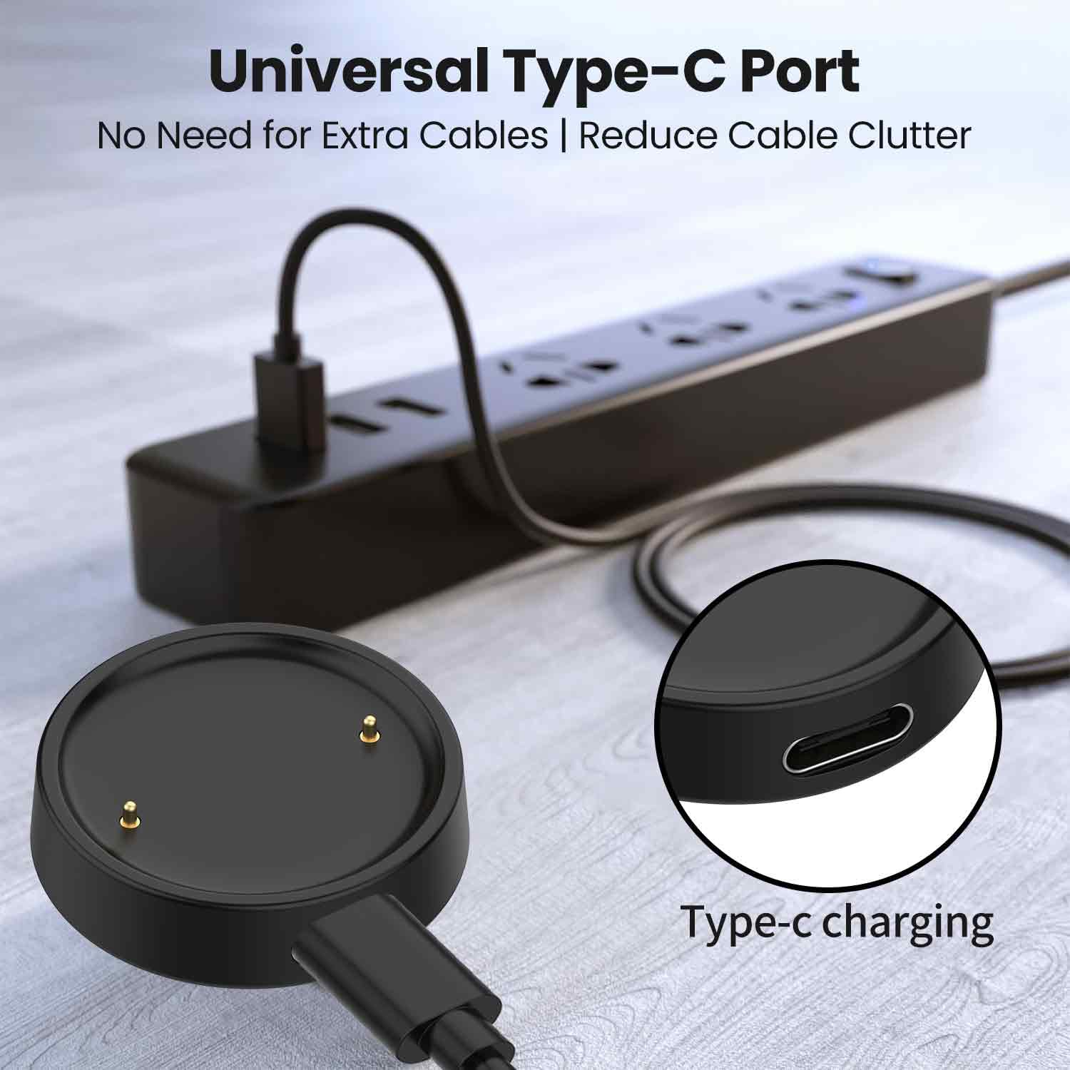 Compatible avec le chargeur Amazfit Bip 6, chargeur de station d'accueil de type C, base de charge de rechange pour Amazfit Active 2 Smartwatch Accessoires (noir + noir)