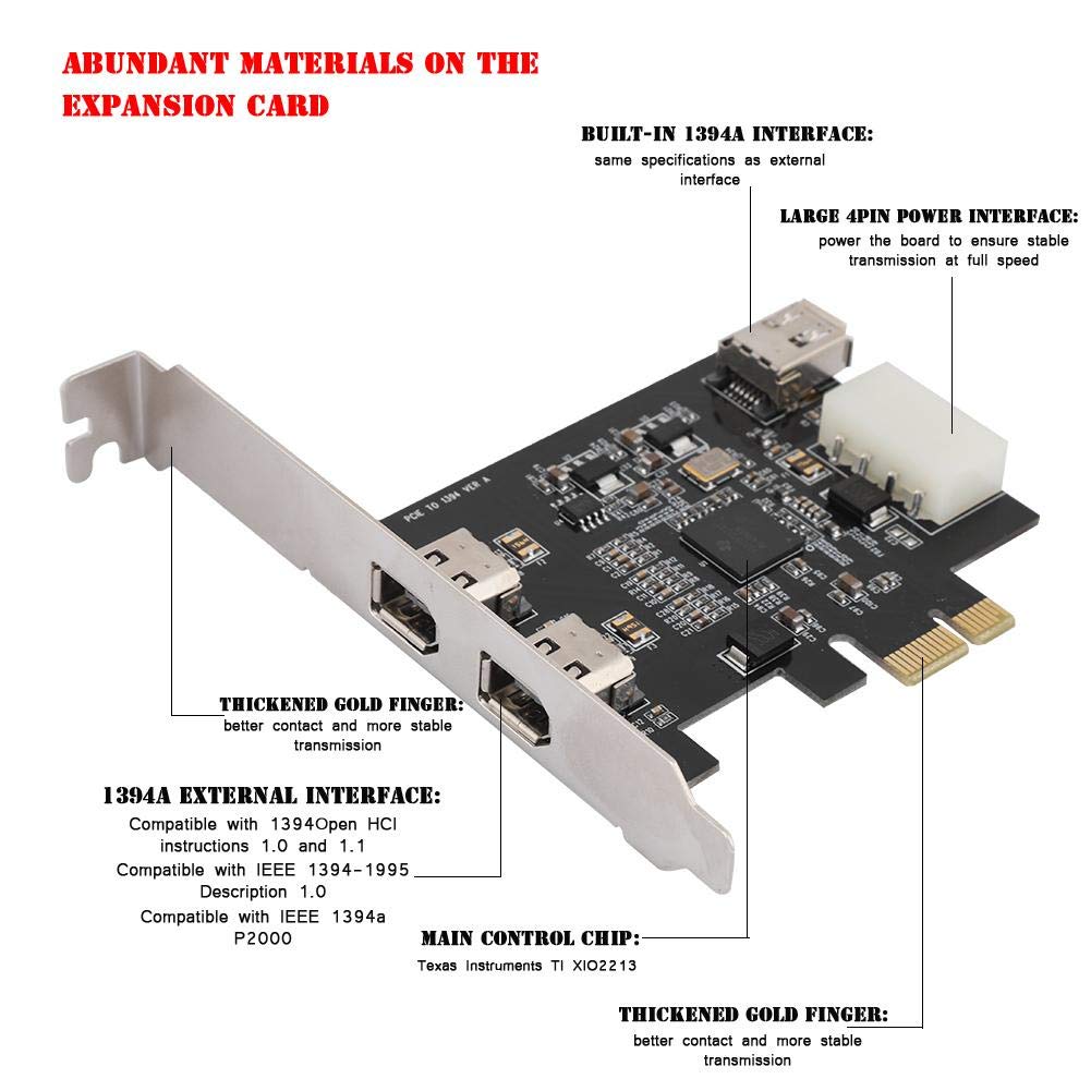 Diyeeni Carte Principale avec Puce de contrôle Principale XIO2213, Adaptateur de Carte contrôleur 1394a 800Mbps Carte de Capture vidéo FireWire 800 Compatible avec Les périphériques IEEE1394A