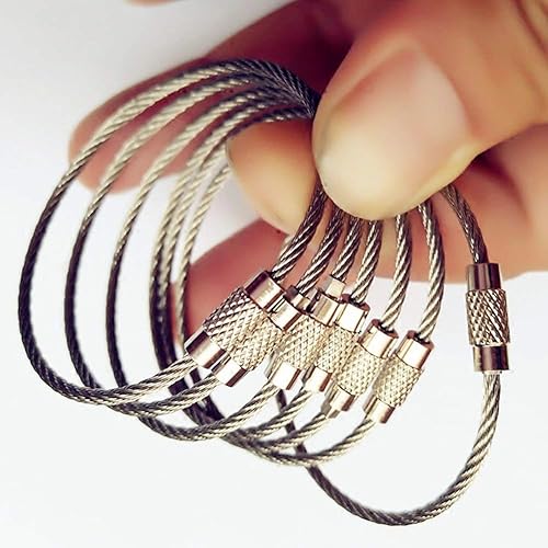 Miniatura 6 de 20 llaveros de alambre de acero inoxidable para colgar etiquetas de identificación o etiquetas de equipaje, 6.3 pulgadas, 0.079 in