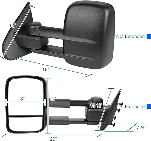Miniatura 7 de Spec-D Tuning Espejos laterales de remolque manuales compatibles con Chevrolet Chevy Silverado GMC Sierra 2014-2018