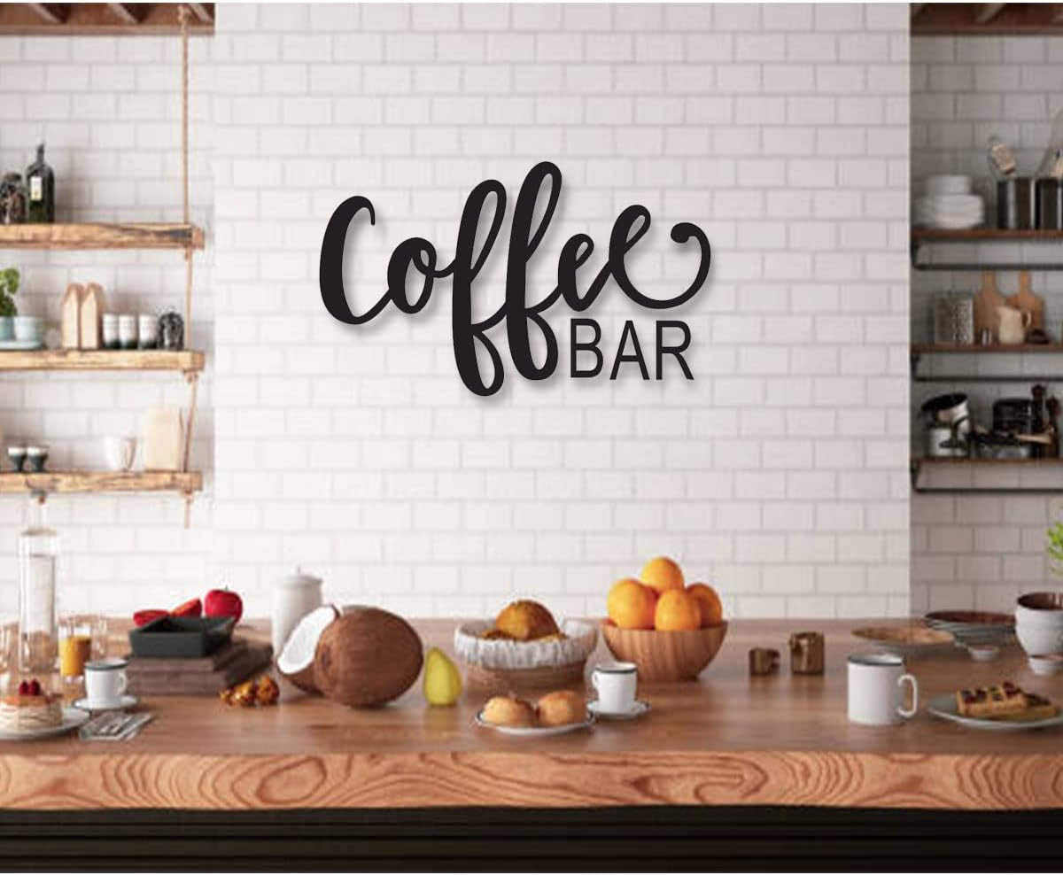300Sparkles Coffee Bar Qutoe Wooen Wall Decoration Cutout Hanging Best for Home Living Room Dinning Area Kitchen Cafe Office Decoration Gift for Coffee Lovers Decorative Item Black (Style-1)