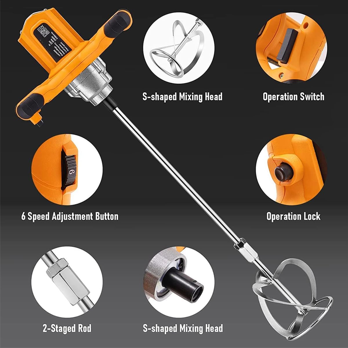 1600W Betonmischer Elektrisch - 6-Gang Mörtelrührer Für Baustellen & Heimwerker