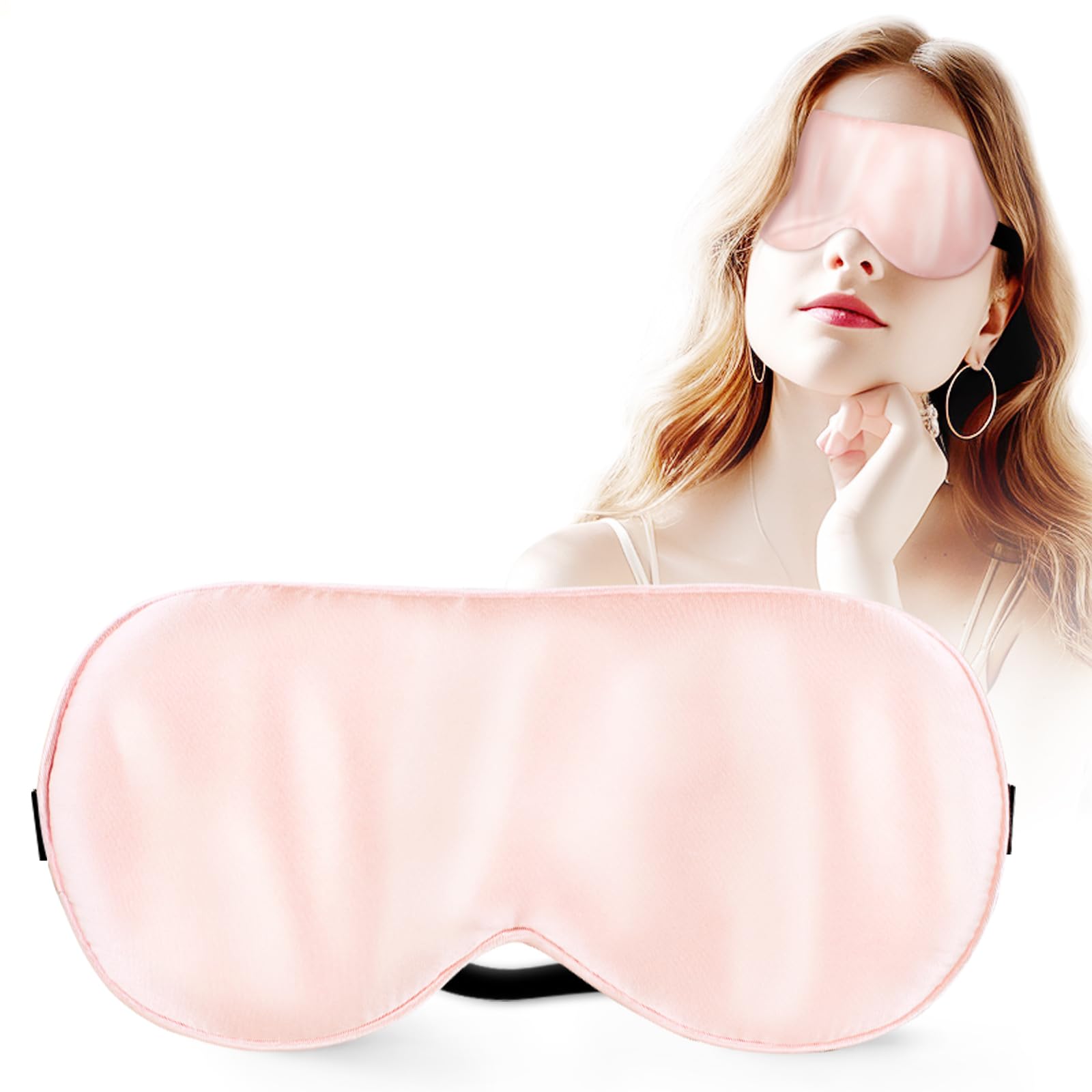 SoftSleep Mulberry Silk Sleep Mask with Adjustable Strap for Women Man, Cooling & Breathable Eye Mask for Sleeping, Traveling, Nap (Pale Pink)