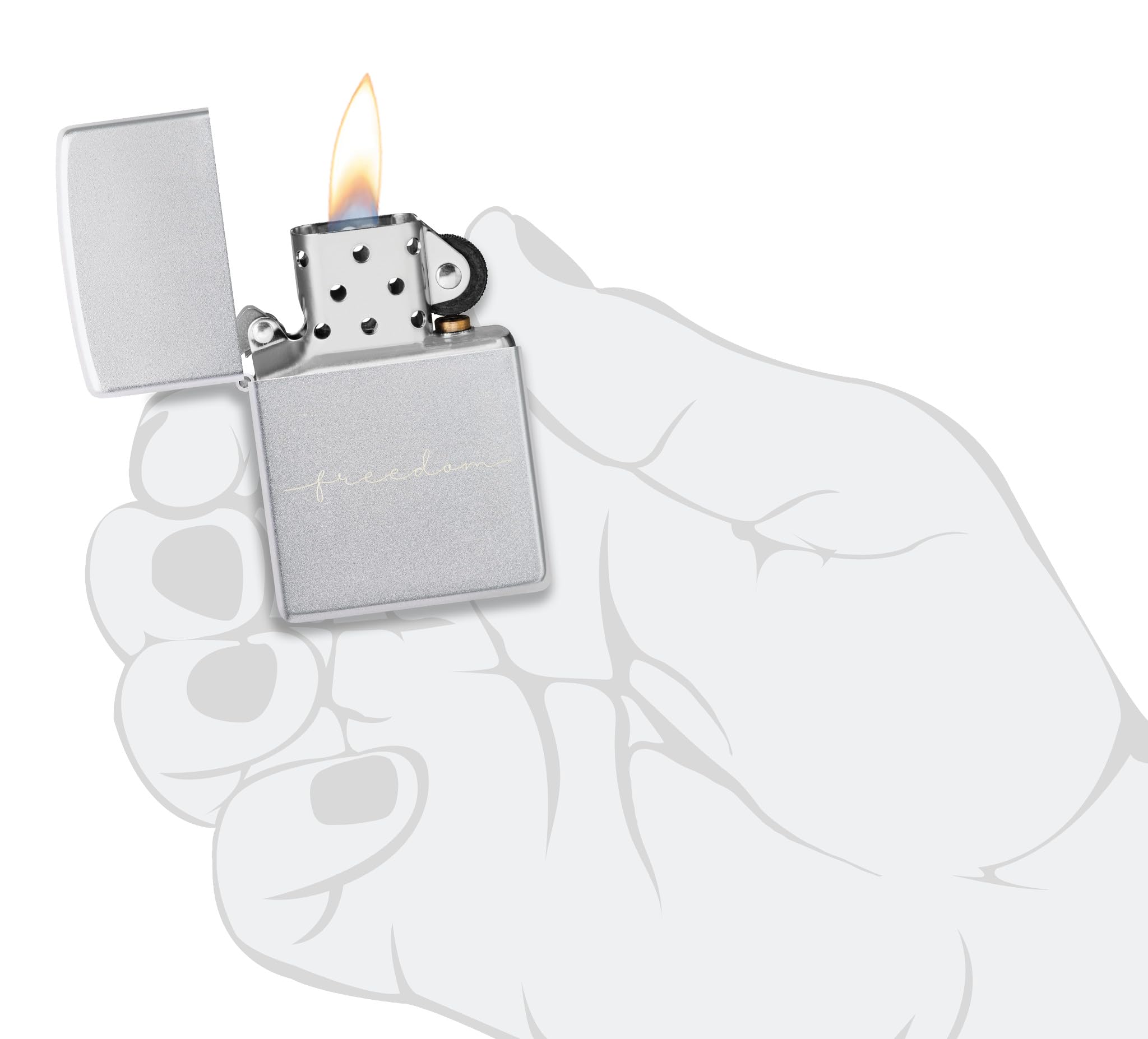 Zippo Zapalniczka Sztormowa, Motyw Wolności, Satynowy Chrom, Grawer Laserowy, do Napełniania, Wielokrotnego Użytku, Odporna na Wiatr, Pudełko Prezentowe, Wyprodukowana w USA