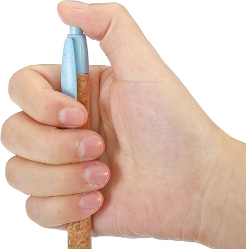 Miniatura 5 de PATIKIL Bolígrafos de paja de trigo, paquete de 20 bolígrafos de punta media reciclada de corcho de tinta negra con agarre cómodo para suministros
