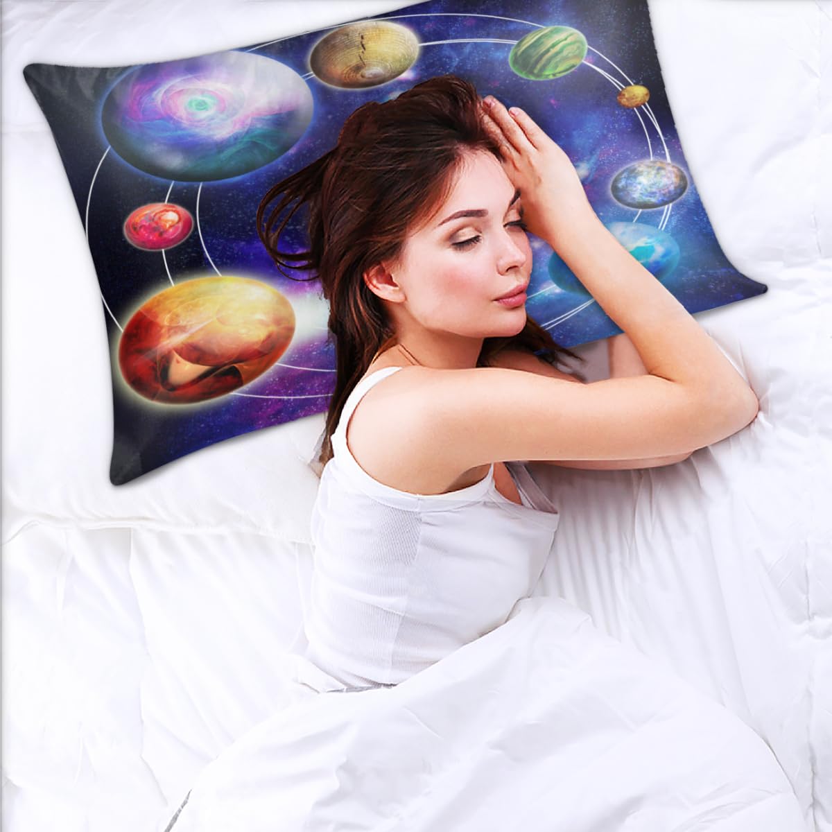 Planet, federe in raso per capelli e pelle, confezione da 2, con chiusura a busta, super morbide, resistenti alle pieghe, resistenti alle macchie, setose, 50,8 x 101,6 cm