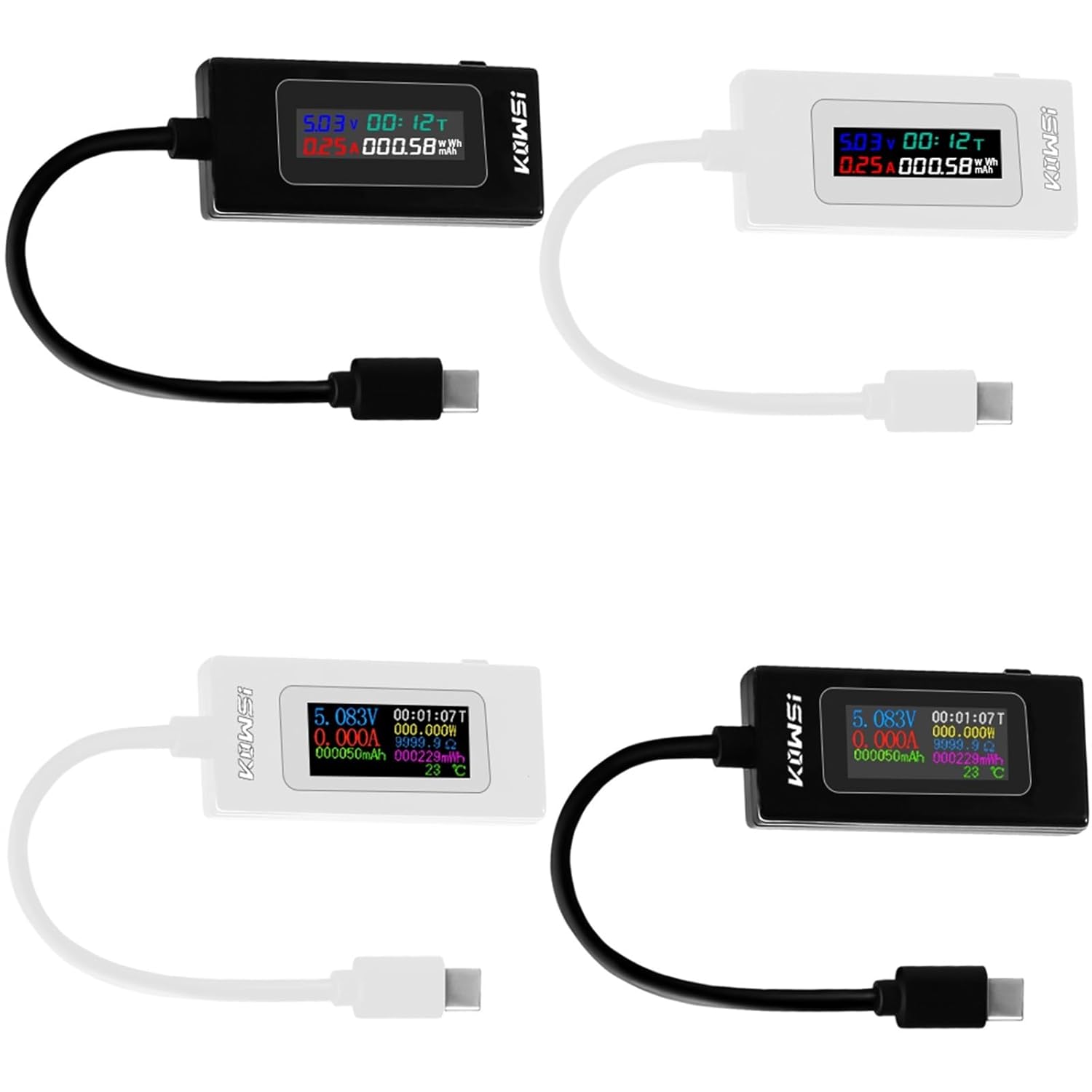 Double Type-C Tester DC Digital Voltmeter Amperimetor Voltage Current Meter Ammeter Detector Power Bank Charger Indicator(Black-KWS-066C)