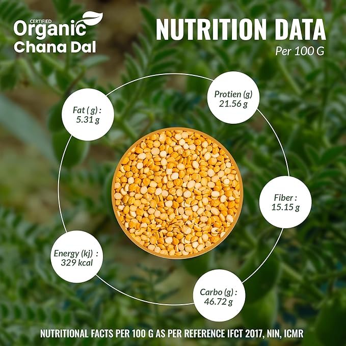 Green Blossom Organic Chana Dal | Unpolished and Gluten-Free Dal | 100% Organic | 100% Vegan - 3Kg (1kg x Pack Of 3) 3