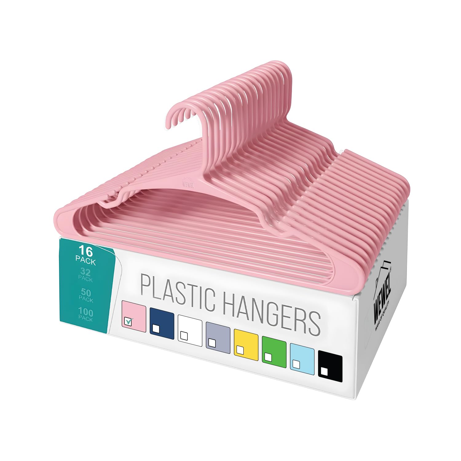 WEWEL® 16 Pcs Premium Clothes Hangers for Hanging Cloths, Elevate Your Wardrobe Organization in Multicolors with Cloth Hanger (16, Pink)