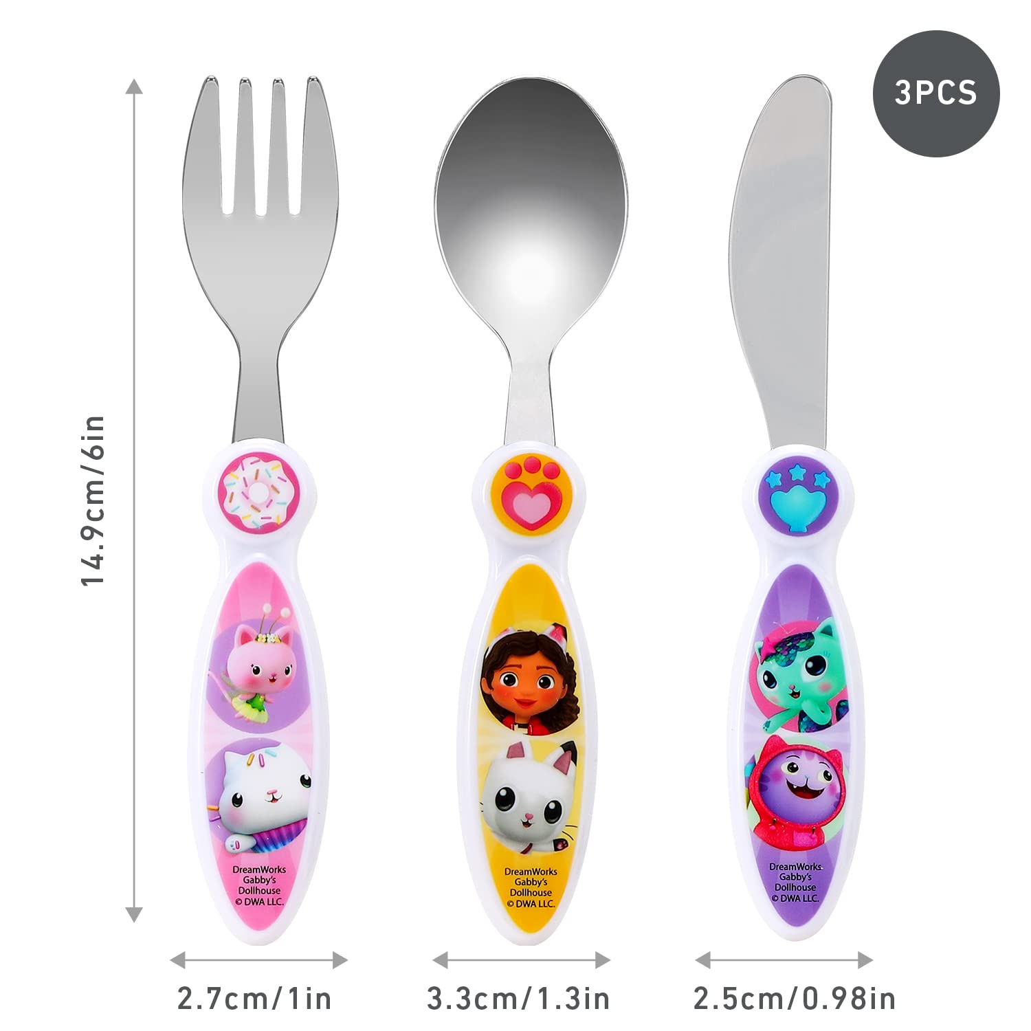 Gabby's Dollhouse Children's Kids 3pcs Cutlery Set - Knife/Fork