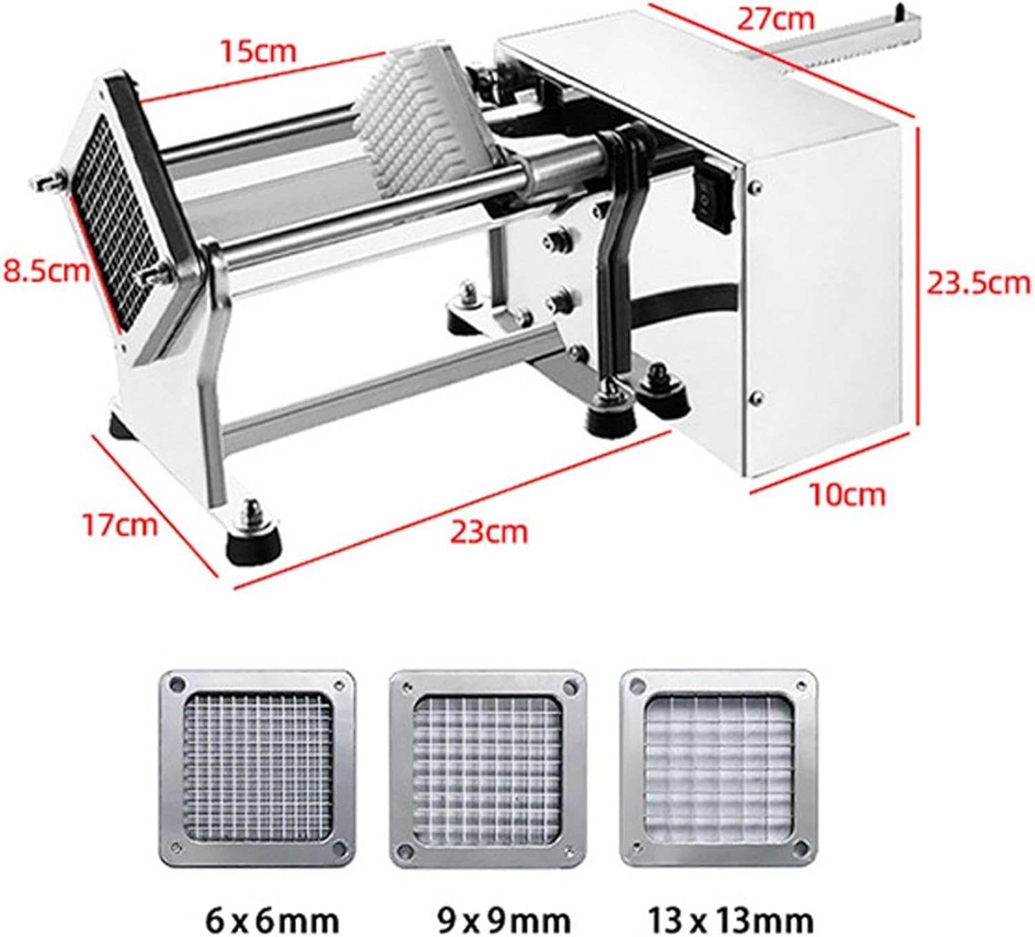 Electric French Fry Cutter, Automatic Professional Potato Stainless Steel Cutter With 6mm 9mm 13mm Blade French Fries Cutter For Restaurants & Home Kitchen, For Potatoes, Carrots, Vegetable