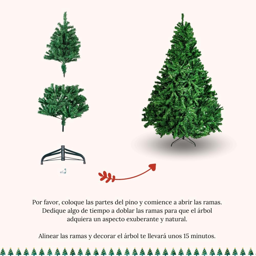 Árbol de Navidad Artificial Muy frondoso de 120 cm y 401 Ramas. Pino de Navidad PVC Color Verde Intenso con Ramas Plegables ignífugas y Soporte de pie