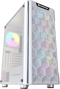 Nfortec Azir Gaming PC Case with Tempered Glass, Fan Included, Mesh Front, Compatible Liquid Cooling 360 mm – White