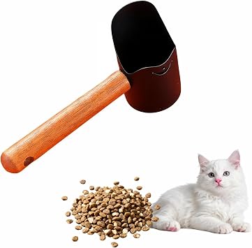 Multi-Pet Food Scoop, Pet Food Measuring Scoop with Wooden Handle,Carbon Steel with Ergonomic Wood Handle, for Dry Food & Treats, Accurate Portion Control for Dog Cat Bird Rabbit. Black, Small