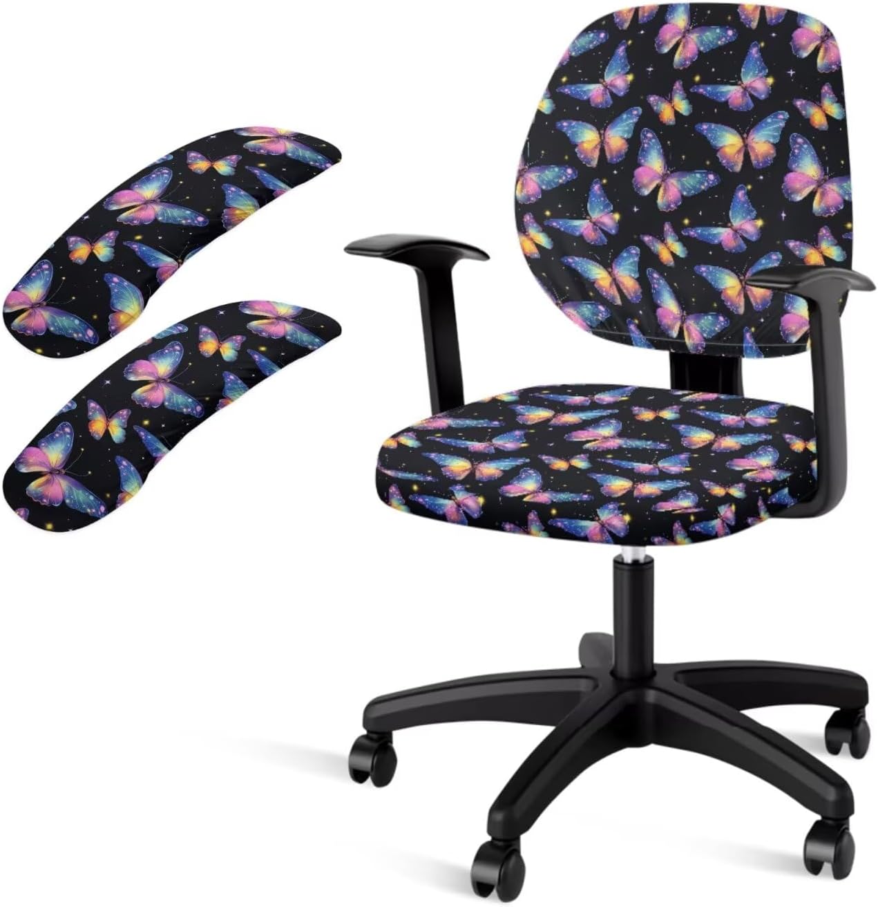 Book Daisy Moon Comfy Office Chair Cover with Arm Covers Stretchable Universal Boss Chair Protector Easy to Remove Desk Chair Slipcover, 4 Pieces